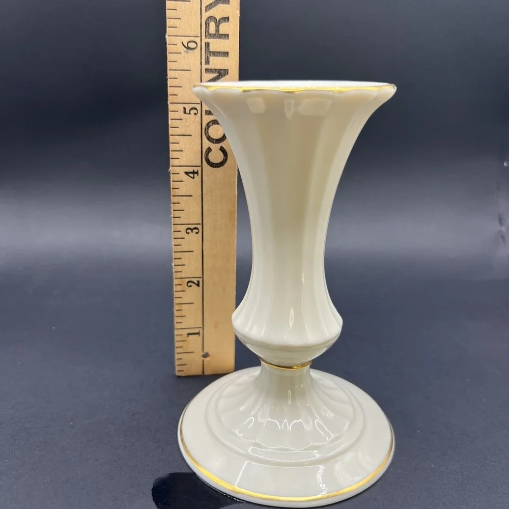 VTG Lenox‎ Classic Collection Fluted Candlestick Bone China Cream Gold Trim USA
